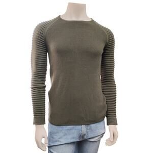 Leif Nelson Knit Pullover Sweater Large Green Texture Sleeves Cotton Acrylic